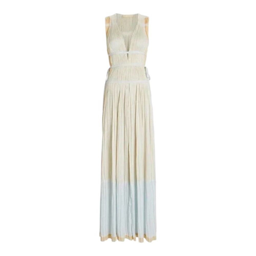 Ulla Johnson Valeria Maxi Gown Plunging Neckline Plisse Dress Size 6
